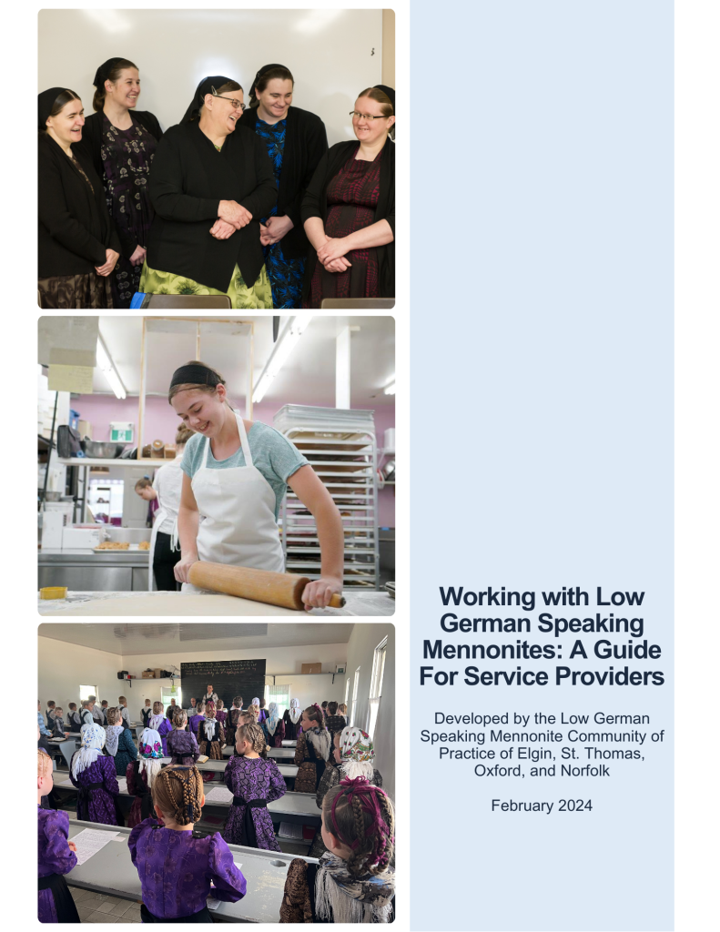 The cover page for the 'Working with Low German Speaking Mennonites: A Guide for Service Providers' resource. 
